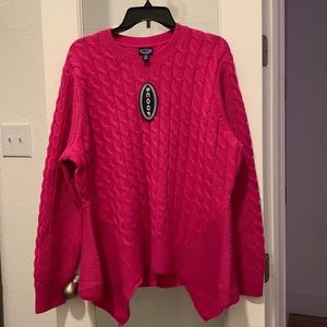 Women’s Scoop Asymmetrical cable knit  sweater in a gorgeous fuschia color!